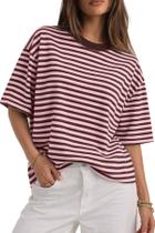 Camiseta CHYRII Listrada Oversized com Gola Careca e Manga Curta