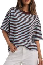 Camiseta CHYRII Listrada Oversized de Manga Curta Casual