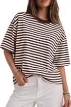 Camiseta CHYRII Oversized Listrada de Manga Curta Casual