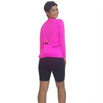 Camiseta Ciclismo Feminina Manga Longa UV 50+ Rosa Florescente Camiseta Ciclismo Feminina Manga Longa UV 50+ Rosa Florescente