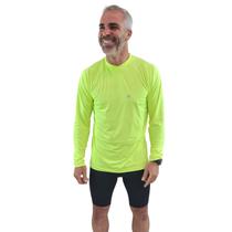 Camiseta Ciclismo Masculina Manga Longa UV 50+ Verde Florescente