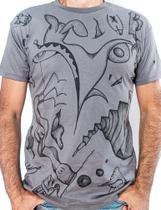 Camiseta Cinza de Algodão com Desenho Artístico
