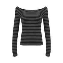 Camiseta Cinza de Manga Longa com Listras - Estilo Coreano - Ajuste Fino Camiseta Cinza de Manga Longa com Listras - Estilo Coreano - Ajuste Fino