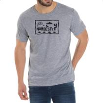 Camiseta Cinza Nordeste Placa Xilografia Elementos