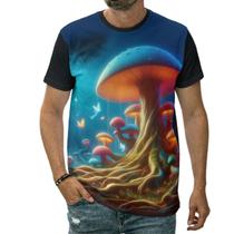 Camiseta Cogumelos Em Floresta Encantada Psicodélico Cores