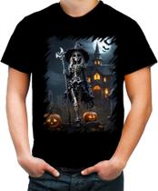 Camiseta Colorida Bruxa Caveira Halloween 10