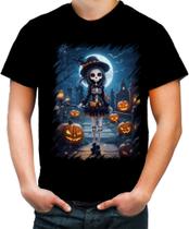 Camiseta Colorida Bruxa Caveira Halloween 11