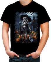 Camiseta Colorida Bruxa Caveira Halloween 15 - Kasubeck Store