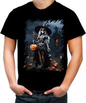Camiseta Colorida Bruxa Caveira Halloween 20