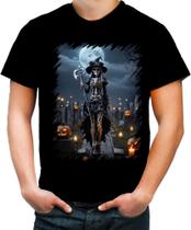 Camiseta Colorida Bruxa Caveira Halloween 5