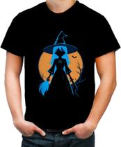 Camiseta Colorida Bruxa Halloween Azul Festa 11
