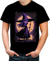 Camiseta Colorida Bruxa Halloween Púrpura Festa 9