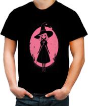 Camiseta Colorida Bruxa Halloween Rosa 13