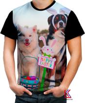 Camiseta Colorida Cachorro Fantasiado de Coelho Páscoa 1