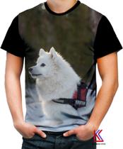 Camiseta Colorida Cachorro Spitz Japonês na Neve Fofo 1 Camiseta Colorida Cachorro Spitz Japonês na Neve Fofo 1