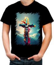 Camiseta Colorida da Cruz de Jesus Igreja Fé 7 Camiseta Colorida da Cruz de Jesus Igreja Fé 7