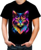 Camiseta Colorida de Gatinho Colorido Neon Vetor 2 - Kasubeck Store
