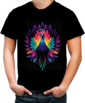 Camiseta Colorida de Pavão Colorido Neon Vetor 1 Camiseta Colorida de Pavão Colorido Neon Vetor 1