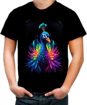 Camiseta Colorida de Pavão Colorido Neon Vetor 11 Camiseta Colorida de Pavão Colorido Neon Vetor 11