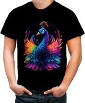 Camiseta Colorida de Pavão Colorido Neon Vetor 15 Camiseta Colorida de Pavão Colorido Neon Vetor 15
