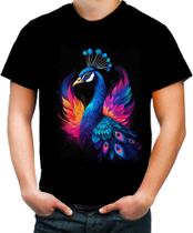 Camiseta Colorida de Pavão Colorido Neon Vetor 17 Camiseta Colorida de Pavão Colorido Neon Vetor 17