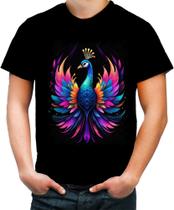 Camiseta Colorida de Pavão Colorido Neon Vetor 2 Camiseta Colorida de Pavão Colorido Neon Vetor 2