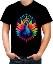 Camiseta Colorida de Pavão Colorido Neon Vetor 3 Camiseta Colorida de Pavão Colorido Neon Vetor 3
