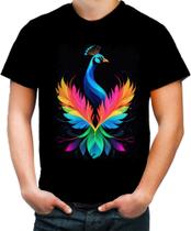 Camiseta Colorida de Pavão Colorido Neon Vetor 8 - Kasubeck Store