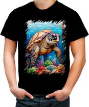 Camiseta Colorida de Tartaruga Marinha Desenhada 3