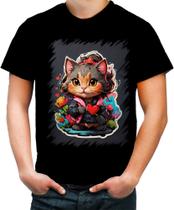 Camiseta Colorida Dia dos Namorados Gatinho 5 Camiseta Colorida Dia dos Namorados Gatinho 5