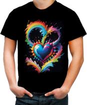 Camiseta Colorida do Orgulho LGBT Coração Amor 10