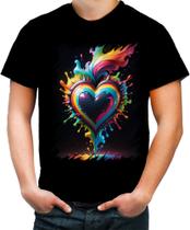 Camiseta Colorida do Orgulho LGBT Coração Amor 11