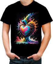 Camiseta Colorida do Orgulho LGBT Coração Amor 15