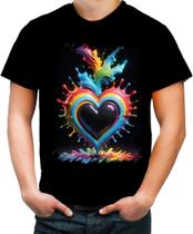 Camiseta Colorida do Orgulho LGBT Coração Amor 16