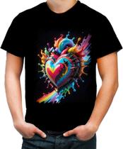 Camiseta Colorida do Orgulho LGBT Coração Amor 21