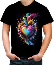 Camiseta Colorida do Orgulho LGBT Coração Amor 22