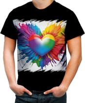 Camiseta Colorida do Orgulho LGBT Coração Amor 3