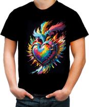 Camiseta Colorida do Orgulho LGBT Coração Amor 5