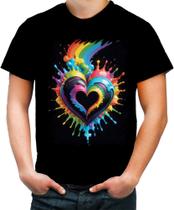 Camiseta Colorida do Orgulho LGBT Coração Amor 6