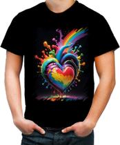 Camiseta Colorida do Orgulho LGBT Coração Amor 7