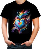 Camiseta Colorida do Orgulho LGBT Coração Amor 9