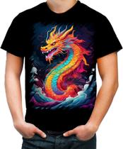Camiseta Colorida Dragão Chinês Lendário Mito 1 Camiseta Colorida Dragão Chinês Lendário Mito 1
