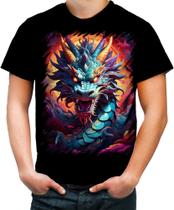 Camiseta Colorida Dragão Chinês Lendário Mito 4 Camiseta Colorida Dragão Chinês Lendário Mito 4