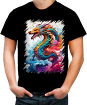 Camiseta Colorida Dragão Chinês Lendário Mito 7 Camiseta Colorida Dragão Chinês Lendário Mito 7