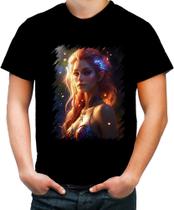Camiseta Colorida Elfa Linda na Floresta Mágica 1 Camiseta Colorida Elfa Linda na Floresta Mágica 1