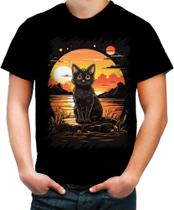 Camiseta Colorida Gatinho no Pôrdo Sol Sunset 16