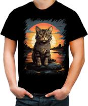 Camiseta Colorida Gatinho no Pôrdo Sol Sunset 21