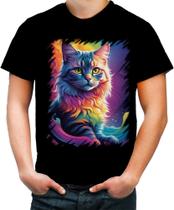 Camiseta Colorida Gatinho Ondas Magnéticas Vibrante 1