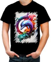 Camiseta Colorida Golfinho Inteligência Arte Pintura 10