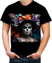 Camiseta Colorida La Catrina Mexicana Dama Esqueleto 11 Camiseta Colorida La Catrina Mexicana Dama Esqueleto 11